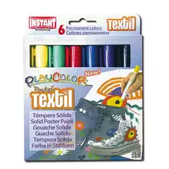 Material TEMPERA INSTANT SOLIDA PLAYCOLOR 6 BARRITAS COLORES TEXTIL (10501)