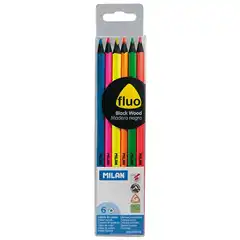 Material LAPICES COLORES MILAN 6 UDS. FLUO MADERA NEGRA (752306)