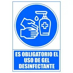 Material SEÃAL OBLIGATORIO UTILIZAR GEL DESINFECTANTE 210X297 MM. PVC AZUL (6173-14 AZ)