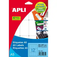 Material ETIQUETAS BLANCAS DIN A5 255ETI 26X54MM CANTOS ROMOS (68 - 01872) APLI