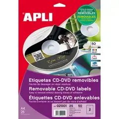 Material ETIQUETA APLI MULTIMEDIA PARA CD/DVD 114 DIAMETRO ADHESIVO REMOVIBLE (02001)