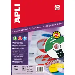 ETIQUETAS APLI MULTIMEDIA PARA CD/DVD 114 DIAMETRO PERMANENTE OPACO (02899)