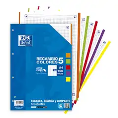 Material RECAMBIO OXFORD COLOR A4 80 HOJAS 5X5 5 COLORES SURTIDOS (400045041)