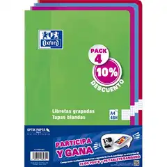 LIBRETA OXFORD GRAPADA OPENFLEX TAPA P.P. PACK 3 A4 48 HOJAS 90 GRS. (400060065)