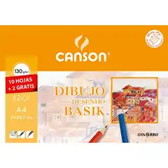 Material MINIPACK CANSON DIBUJO BASIK A4 LISO 130 GRS. PROMO 10+2 HOJAS C400110486 22545 (400045613)
