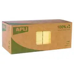 NOTAS ADHESIVAS APLI 75 X 75 MM. AMARILLO NEON RECICLADO 100 HOJAS (11987)