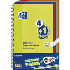 CUADERNO OXFORD PACK 4+1 FOLIO 80 HOJAS 90 GRS. CDLA. TAPA EXTRADURA (100430275)