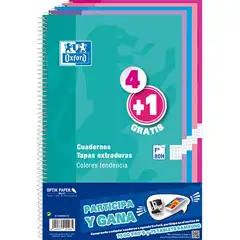 CUADERNO OXFORD PACK 4+1 FOLIO 80 HOJAS 90 GRS. CDLA. TAPA EXTRADURA (400058178)