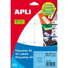 Material ETIQUETAS BLANCAS APLI A5 2ETIQ X HJ 105X148MM REF. 7107