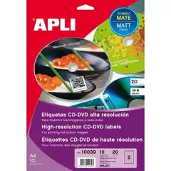 Material ETIQUETAS MULTIMEDIA PARA CD/DVD MEGA 117 DIAMETRO ALTA RESOLUCION APLI (10039)