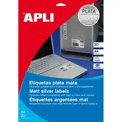 Material ETIQUETAS RESISTENTES PLATA 63,5X29,6 20HOJAS APLI (10070)