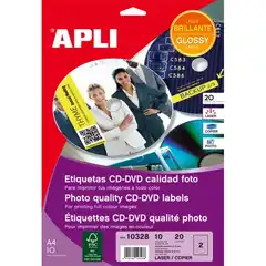 Material ETIQUETAS APLI CD MEGA GLOSSY LASER 10HOJAS APLI (10328)