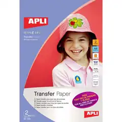 PAPEL TRANSFER TEXTIL TODO TIPO DE PRENDAS A4 2HOJAS APLI (10955)
