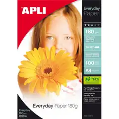 PAPEL GLOSSY APLI A4 EVERYDAY PAPER 180 GR. 100 HOJAS (11475)