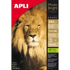 PAPEL PHOTO APLI BRIGHT PRO 240 GR. 10X15 CM. 150 HOJAS (11504)