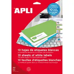 Material ETIQUETAS APLI INKJET, LASER Y FOTOC. 10 HOJAS 190X61 MM. (4 ETIQUETASXHOJA) (12920)