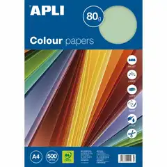 Material PAPEL COLOR 80G A4 500H VERDE PASTEL APLI REF. 13322