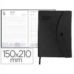 AGENDA ENCUARDERNADA LIDERPAPEL PILOS 15X21 CM DIA PAGINA NEGRA CON BROCHE INTERIOR Y BOLSILLO PORTADOCUMENTOS PAPEL 70 GR 64311