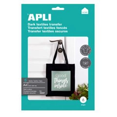 PAPEL TRANSFER APLI CAMISETAS OSCURAS, NEGRAS Y BLANCAS 5 HOJAS A4 (10247)