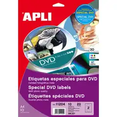 Material BLISTER INK ETIQUETA DVD 117MM PET. 10H APLI REF. 11204