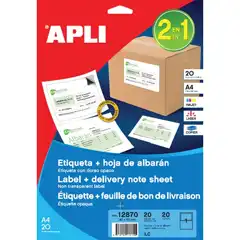 Material BLISTER ETIQUETA INTEGROLLO OPACA 182 X 120 MM 20H APLI REF. 12870