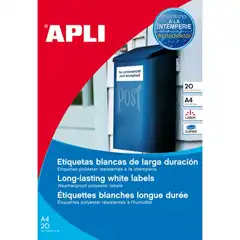 Material BLISTER LASER COPIADORA PET BLANCO 63,5X 38,1 20H APLI REF. 15088