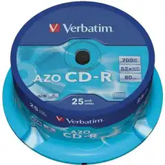 Material VERBATIM CD-R AZO, 700MB, 52X, 25 PACK SPINDLE, SUPERFICIE CRYSTAL