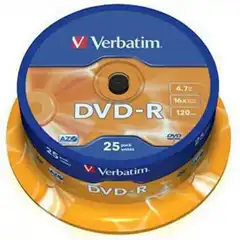 Material VERBATIM DVD-R, 4.7GB, 16X, 25 PACK SPINDLE, SUPERFICIE MATT SILVER
