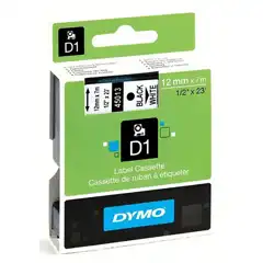 DYMO D1 45013, CINTA DE ETIQUETAS ESTÁNDAR NEGRO SOBRE BLANCO 12 MM X 7 M. CINTA DE POLIESTER AUTOADHESIVA. TECNOLOGIA DE IMPRESIÓN: TRANSFERENCIA TERMICA