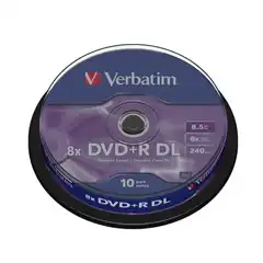 Material VERBATIM DVD+R DOBLE CAPA, 8.5GB, 8X, 10 PACK SPINDLE, SUPERFICIE MATT SILVER
