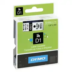 Material DYMO D1 43613, CINTA DE ETIQUETAS ESTÁNDAR NEGRO SOBRE BLANCO 6 MM X 7 M. CINTA DE POLIESTER AUTOADHESIVA. TECNOLOGIA DE IMPRESIÓN: TRANSFERENCIA TERMICA