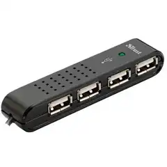 Material TRUST VECCO, HUB USB 2.0 DE 4 PUERTOS, DISEÑO COMPACTO (IDEAL PARA USUARIOS DE ORDENADORES PORTÁTILES) COLOR NEGRO