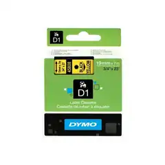 DYMO D1-19 45808, CINTA DE ETIQUETAS ESTÁNDAR NEGRO SOBRE AMARILLO 12 MM X 7 M. CINTA DE POLIESTER AUTOADHESIVA. TECNOLOGIA DE IMPRESIÓN: TRANSFERENCIA TERMICA