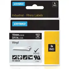 Material DYMO RHINO CINTA DE ETIQUETAS INDUSTRIAL ADHESIVA ID1-19,  BLANCO SOBRE NEGRO DE 19MMX5.5M,  POLIESTER DYMO 1805436