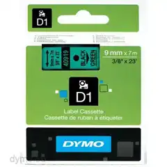 DYMO CINTA DE TRANSFERENCIA TERMICA D1 40919. NEGRO SOBRE VERDE DE 9MMX7M. POLIESTER AUTOADHESIVA S0720740 DYMO COD. EXA_31070 EAN 5411313409193