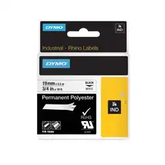 DYMO RHINO CINTA DE ETIQUETAS INDUSTRIAL ADHESIVA ID1-19, NEGRO SOBRE BLANCO DE 19MMX5 5 M, POLYESTER ((S0718220) 18484 DYMO COD. EXA_31995