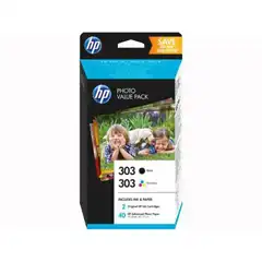 HP TINTA NEGRO + TRICOLOR (C/M/Y) ENVY PHOTO 6230,7130,7134,7830 - Nº 303 (PACK 4 COLORES Y 40 HOJAS PHOTO 10X15) Z4B62EE HP COD. EXA_32252