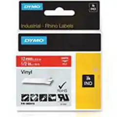 DYMO RHINO CINTA DE ETIQUETAS INDUSTRIAL ADHESIVA ID1-12, BLANCO SOBRE ROJO DE 12MMX5 5M, VINILO 1805416 DYMO COD. EXA_32846