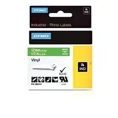 Material DYMO RHINO CINTA DE ETIQUETAS INDUSTRIAL ADHESIVA ID1-12, BLANCO SOBRE VERDE DE 12MMX5 5M, VINILO 1805414 DYMO COD. EXA_32859