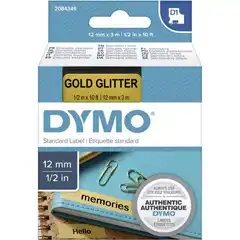 DYMO CINTA DE TRANSFERENCIA TERMICA D1 NEGRO DORADO GLITTER DE 12MMX3M. POLIESTER AUTOADHESIVA ROTULADORA LABELMANAGER 2084349 DYMO 32948