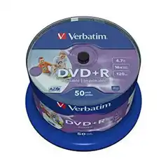 Material DVD+R AZO 4.7GB 16X WIDE PRINTABLE SURFACE NO-ID, PACK 50 UNITS 43512 VERBATIM COD. EXA_33440 EAN 
