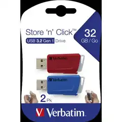 VERBATIM USB DRIVE ROJO Y AZUL 3.2 S 32GB (PACK DE 2) **CON RANURA PARA COLGAR** 49308 VERBATIM COD. EXA_35764 EAN 