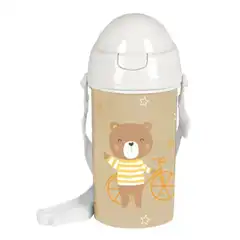 Material BOTELLA 500ml APERTURA AUTOMATICO CON PAJITA SAFTA PREESCOLAR OSITO 73x195x73MM