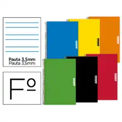 CUADERNO ESPIRAL PAPERCOP Fº TAPA EXTRADURA 80 HJ PAUTA 4 3.5 MM CON MARGEN 70 GR COLORES SURTIDOS 91168