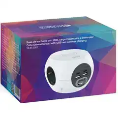 NANOCABLE BASE DE ENCHUFES CON USB CARGA INALÃMBRICA E INTERRUPTOR BLANCO 10.37.0002 42427