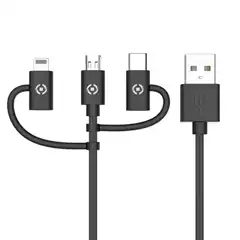 CELLY CABLE USB TIPO USB-A A LIGHTNING MICROUSB USB-C NEGRO 1 M 54357