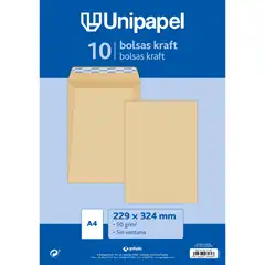 SOBRES UNIPAPEL KRAFT PAQ. 10 UDS 229X324 MM 100 GR TIRA SILICONA (21241149)