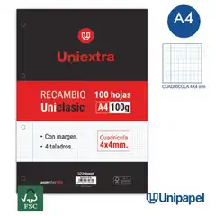 RECAMBIO PAPYRUS UNICLASIC A4 100GR 100HJ 4X4 4 TALADROS 53390900