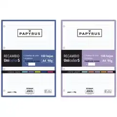 RECAMBIO PAPYRUS UNICOLOR5 A4 90GR 100HJ 5X5 PASTEL 4 TALADROS 53392398