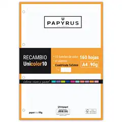 RECAMBIO PAPYRUS UNICOLOR10 A4 90GR 160HJ 5X5 4 TALADROS 53392499